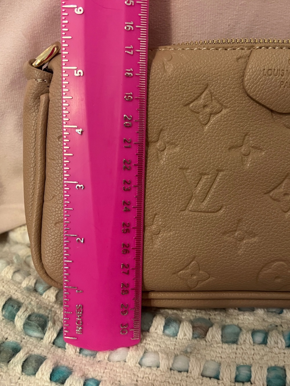 INSPIRED Tan Monogram Embossed Multi Pochette Bag with Gold Hardware - Picture 8 of 12